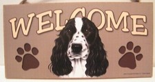 Welcome Black White English Spaniel Dog Breed Wood Sign Plaque New