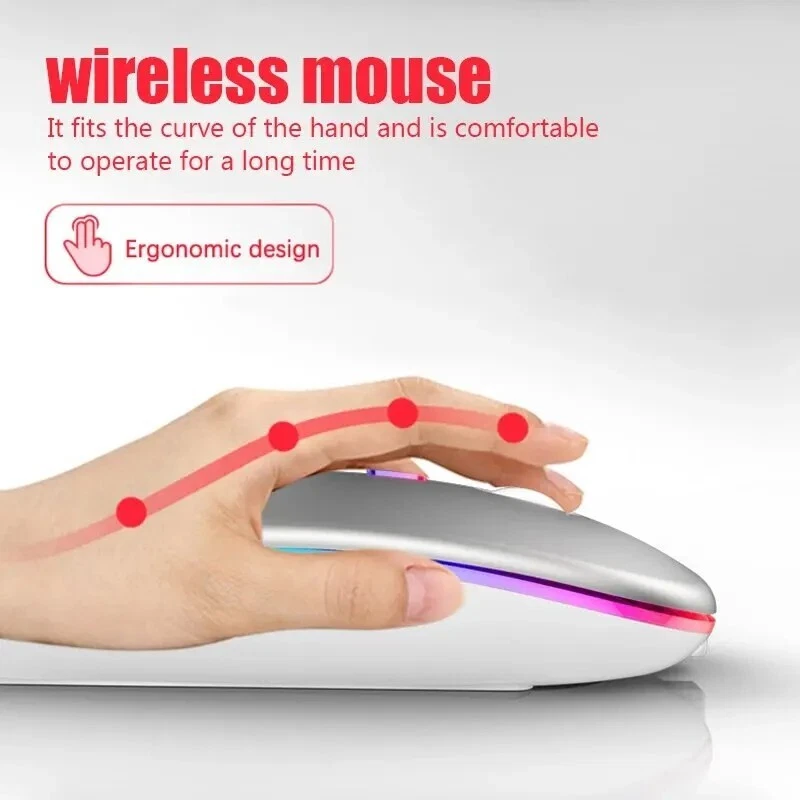 2PCS 2.4GHz Bluetooth Wireless Optical Mouse USB Rechargeable RGB Mice PC Laptop - Image 4 of 4