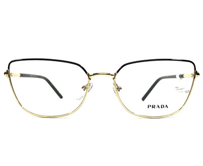 Prada Eyeglasses Frames VPR59Y AAV-1O1 Black Gold Butterfly Wire Rim 53-17-145