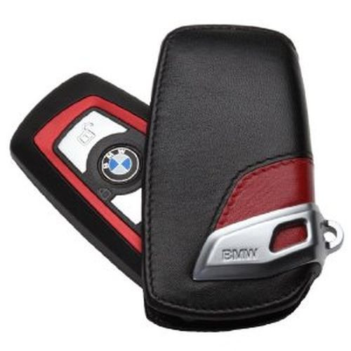 GENUINE BMW Leather Key Case Fob; Black/Red 82292219909 | eBay 