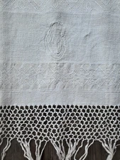 Rare Set of Four Victorian Linen Damask Monogrammed Bath Towels