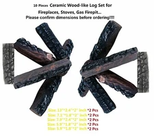 10 Piece Gas Fireplace Logs, Ceramic Wood Gas Fireplace Log Set