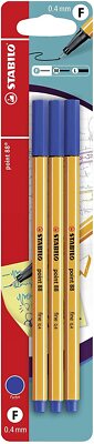 STABILO point 88 Blue Fineliners Pens Fine Line Pen fine Liner Drawing 3 Pack