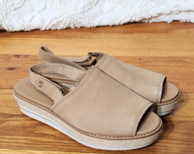 Sandali Timberland donna Emerson taglia 8 5 marroni con cinturino sul retro punta aperta plateau