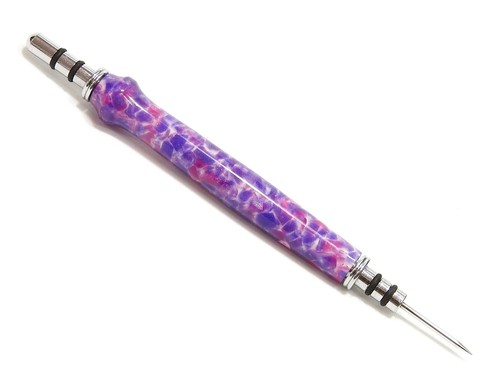 Handmade Double Seam Ripper w/ Sewing Stiletto, Pink Purple White Winter Acrylic - Picture 2 of 7