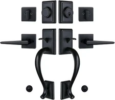 Matte Black Double Front Door Handle Lock Set with Keyed & Dummy Handle