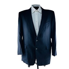 Hickey Freeman Blue w/ Gray Stripe Loro Piana Super 120 Wool Blazer Size 44L