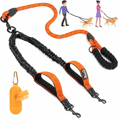 Double Dog Leash, No Tangle 360° Swivel Heavy Duty Reflective Lead with Two Padd