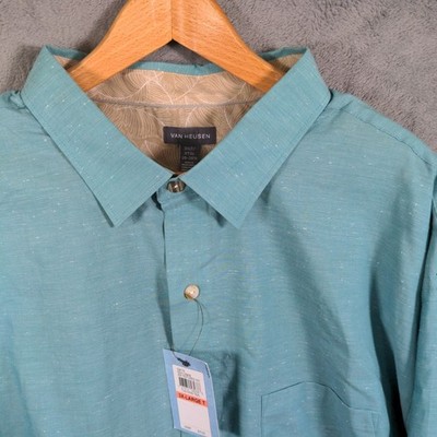 NWT Van Heusen Air All Over Cooling Button Down Shirt Mens 3XLT Teal Long Sleeve