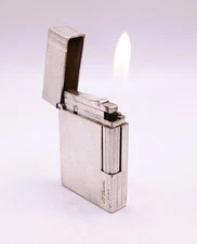 S.T. DUPONT Vintage WORKING Gatsby Ligne Large Lighter Silver Fluted Stripes 80s