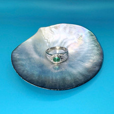 Platinum Hallmarked Ring Size M Oval Cabochon Green Emerald & Diamond Wrap Ring