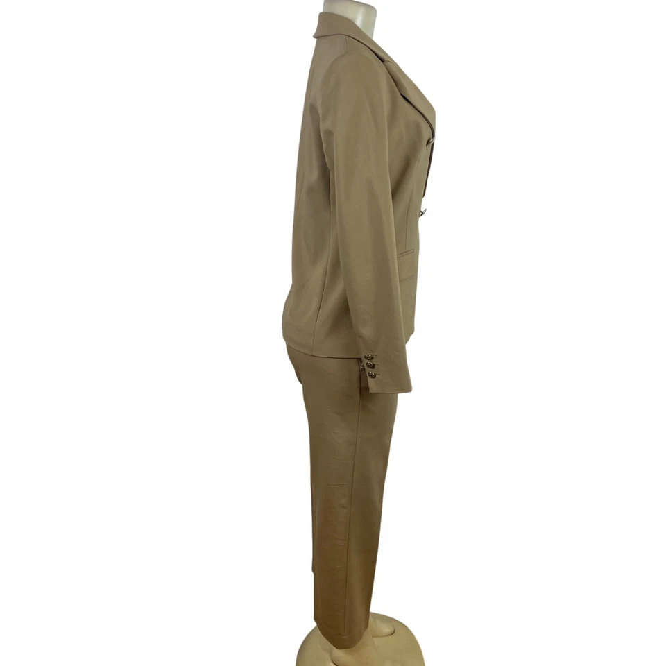 Conjunto de traje blazer de pierna ancha y pantalones blazer de doble botonadura talla M Michael Kors tostados para mujer Foto 2 de 4