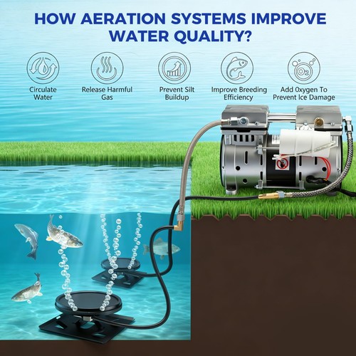 Nuovo 丨3/4 HP Pond Aeration System 5.76 CFM 100FT Airline 2 diffusori - Foto 3 di 9