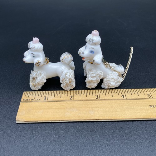 Vintage Lefton White Spaghetti Poodle Two Puppies Japan Figurine 50s Chain READ - Picture 9 of 9