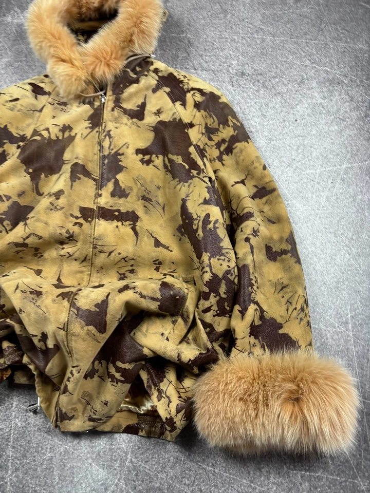 CHAQUETA LARGA JAPONESA ISSEY MIYAKE ESTILO RARO CAMUFLAJE PIEL/CUERO DE LUJO AÑOS 80-90 Foto 4 de 4