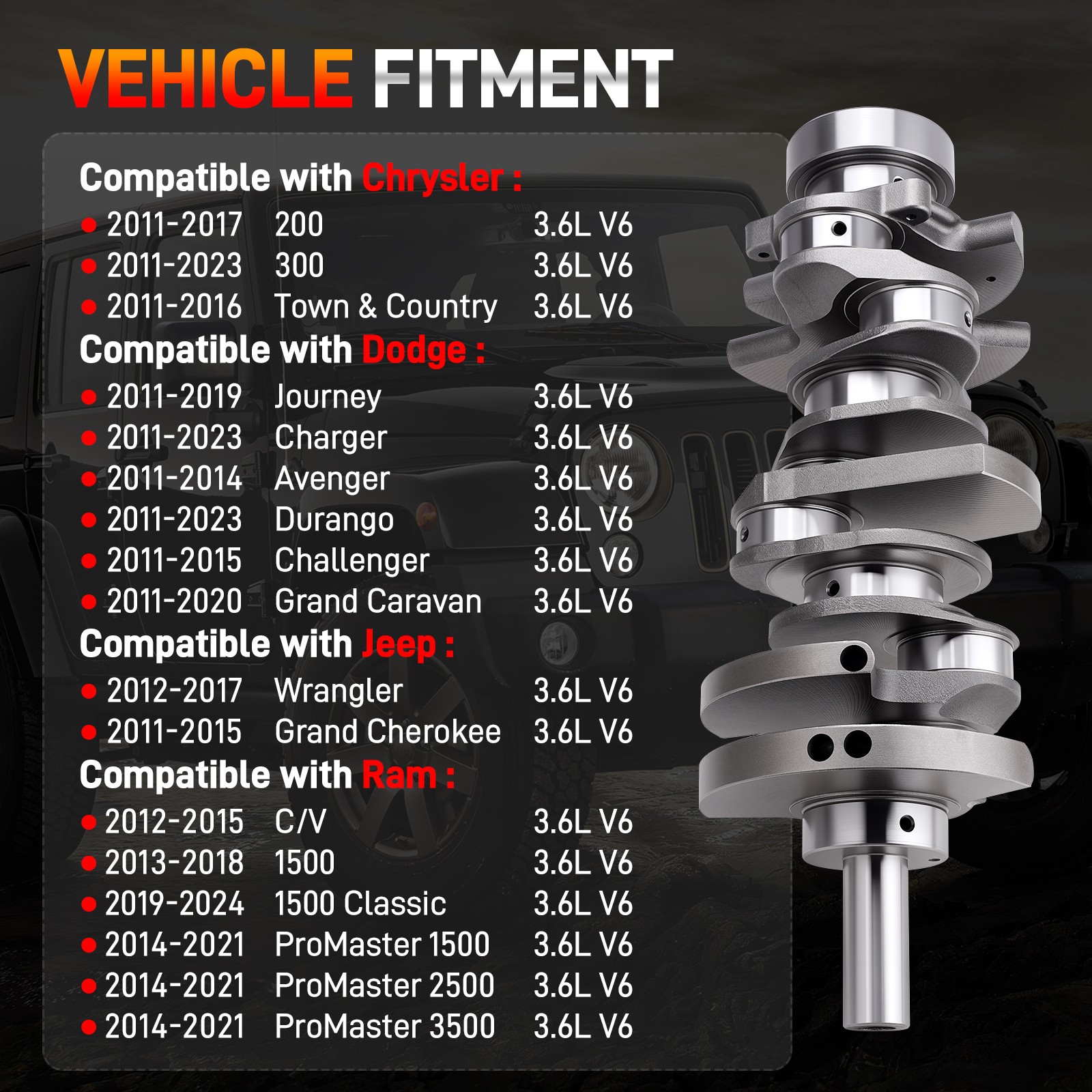 Engine Crankshaft & Bearing Kit For 2011-2018 Chrysler Dodge Jeep 3.6L
