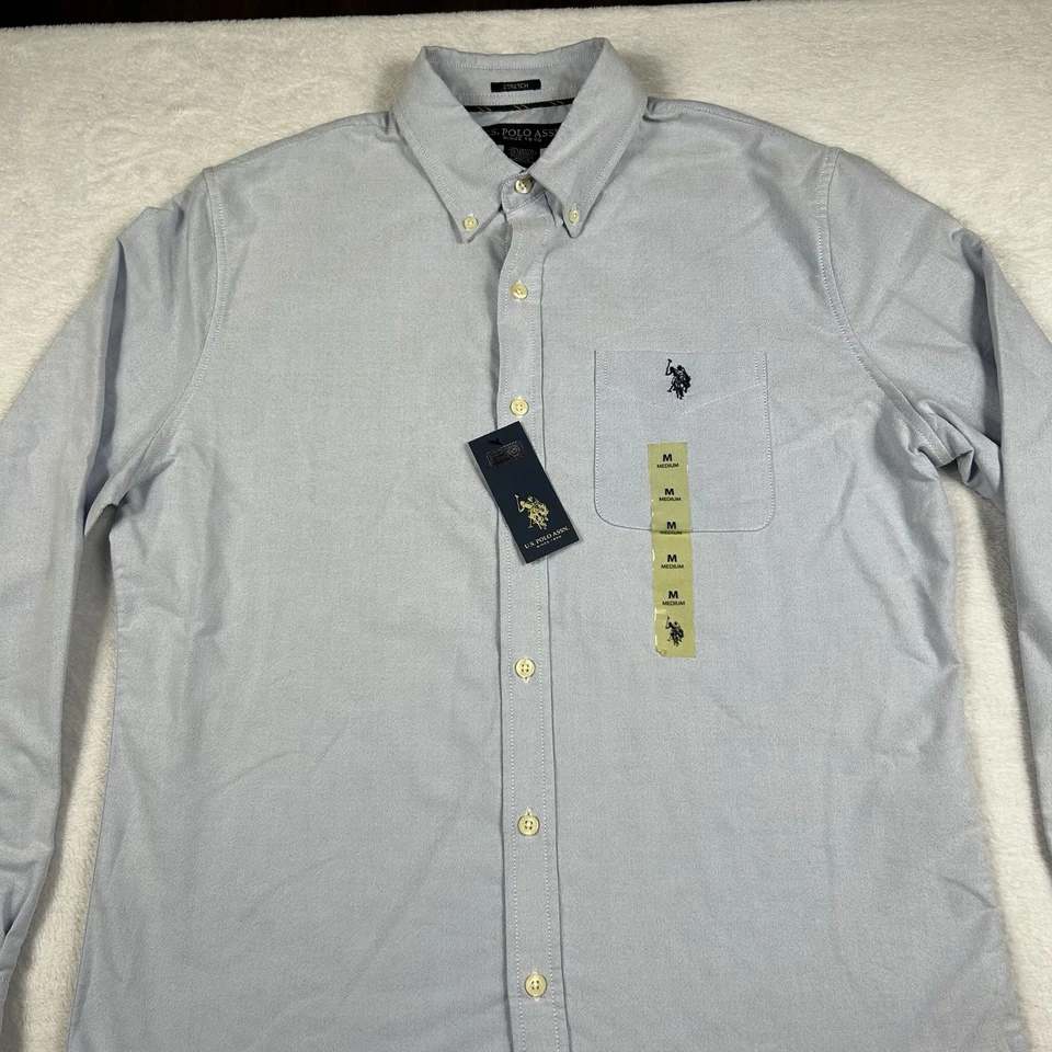 US Polo Assn. Long Sleeve Stretch Oxford Shirt Men's Size Medium Sky Blue NWT - Image 3 of 4