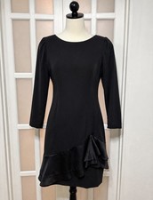 Carolina Herrera Black Cocktail Dress Size 4 Satin Ruffle Hem Sheath
