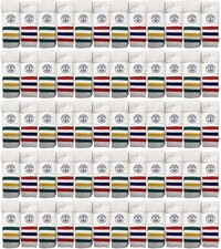 60 PK of Kids Cotton Tube Socks White With Stripes Size 4-6 - Boys Crew Sock