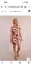 Molly Bracken Pink Yellow Green Geometric Woven Shift Dress Short Sleeve S