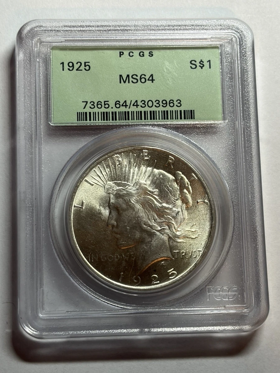 NGC鑑定MS64 ピースダラー銀貨1925s 訳あり品 Silver MS 64 Graded 1925 Year Peace Dollars (1921-1935) for sale