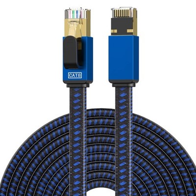 Cat8 Ethernet Cable 100FT High Speed Nylon Braided Shielded Flat RJ45 PC