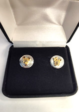 Disney Mickey  Minnie Mouse Round Silver wth raised Goldtone Pierced Earrings