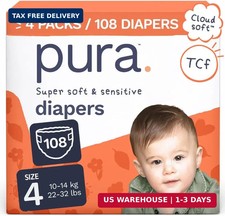 Baby Diapers Size 4-108 Count, 22-32lbs, 12hr Leak Protection, Soft Gentle Dia