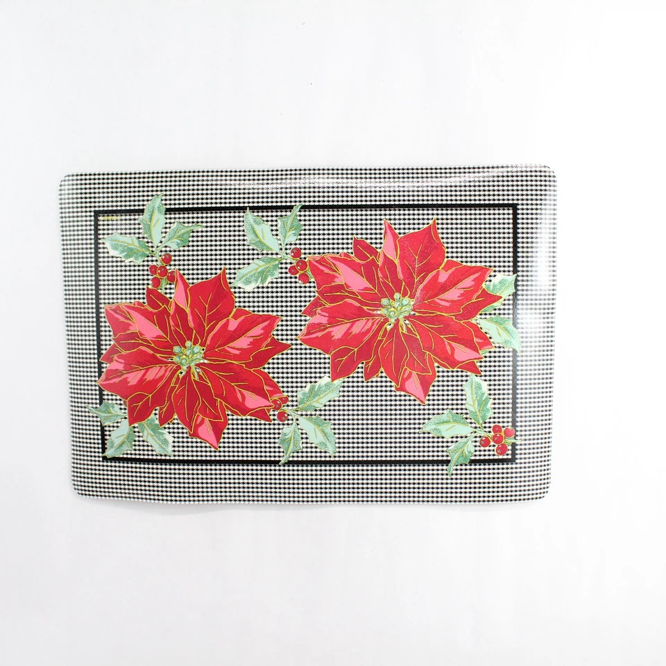 Set of 4 Vintage Vinyl Christmas Placemats Holly Berries & Poinsettias - Image 3 of 4