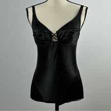 VANITY FAIR Vtg black satin bodysuit w/ underwire bra- size 36C