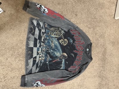 Godspeed Men's Graphic Pullover Sweatshirt Skull Chess Flame Gray Red Size S