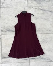Lauren Ralph Lauren Dress Burgundy Mock Neck Jersey Sleeveless Stretch Womens 16