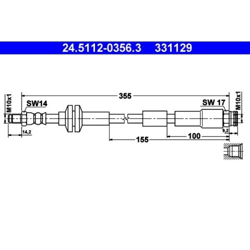 ATE 24.5112-0356.3 Bremsschlauch Vorderachse FüR Fiat Ford-image