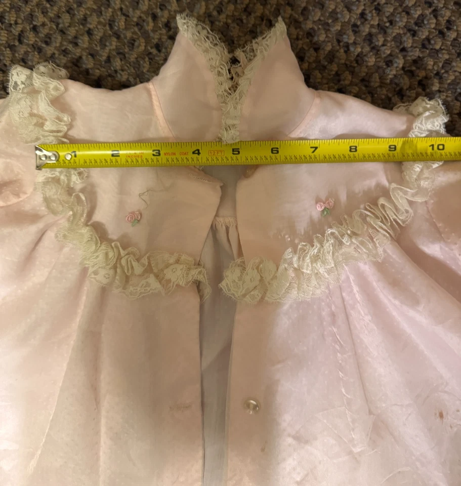 Vestido Vintage Bebé Niña Rosa Volantes Encaje Años 50 Infantil Talla 12M Manchas Acampanadas Foto 3 de 4