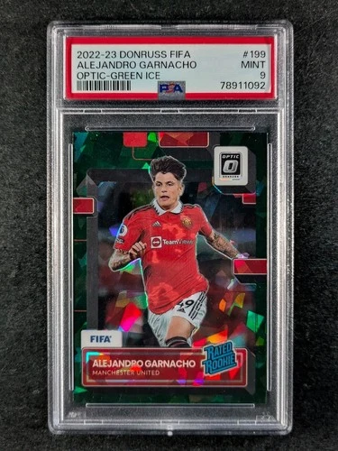 2022-23 Panini Donruss FIFA ALEJANDRO GARNACHO Optic Green Ice Prizm PSA 9