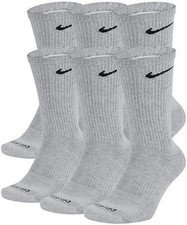 NIKE Dri-Fit Training PLUS MAX Cushioned Crew Socks, Wolf Grey, Large, 6-Pk
