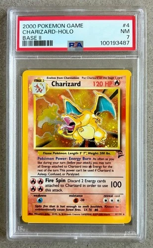 PSA 7 Pokemon NM Charizard Base Set 2 #4 Rare Holo 2000 New Low Pop Clean