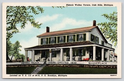 Walker Tavern Green Shutters Two-Story Brooklyn Michigan Postcard