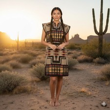 Vintage Wool Sarape Robe Dress 23.5" x 45" Native American Southwestern Design