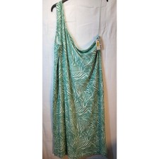 Nine West Dress Size 4XL Off One Shoulder Light Green & Mint Swirl Soft 430