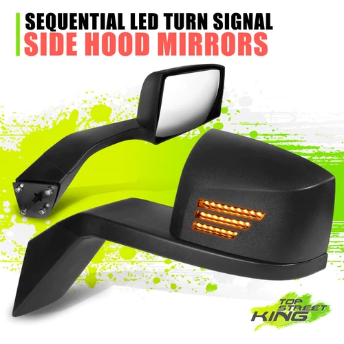 Sequential LED Stripe Signal Side Hood Mirrors for Volvo VN Series 04-17 Pair