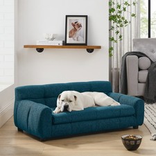 Fabric Dog Couch Sofa Pet Bed for Medium Large Dogs W/ Backrest Armrests Blue