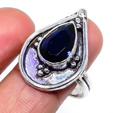 Blue Sapphire 925 Sterling Silver Gemstone Handmade Jewelry Ring 8" NS 13110