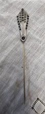4” Antique Art Nouveau silver tone Hatpin Hat Pin Vintage Ornate Metal Fan