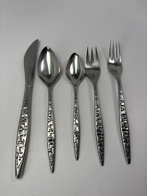 #ad #ad MCM VTG Lyon Stainless Satin CORTEZ AZTEC Brutalist 5 Piece Place Setting for 1 $84.99