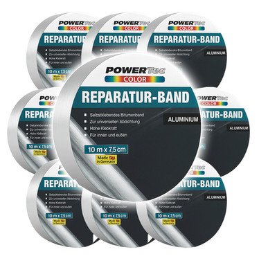 10x Powertec Bitumenband ALUMINIUM 10m x 7,5 cm Abdichtband hohe Klebekraft 10er