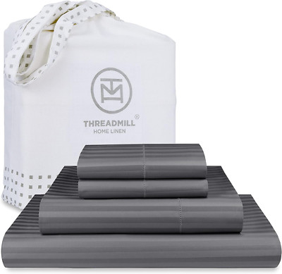 Luxury 600 Thread Count King Cotton Sheets Set - Dark Grey, 4-Piece