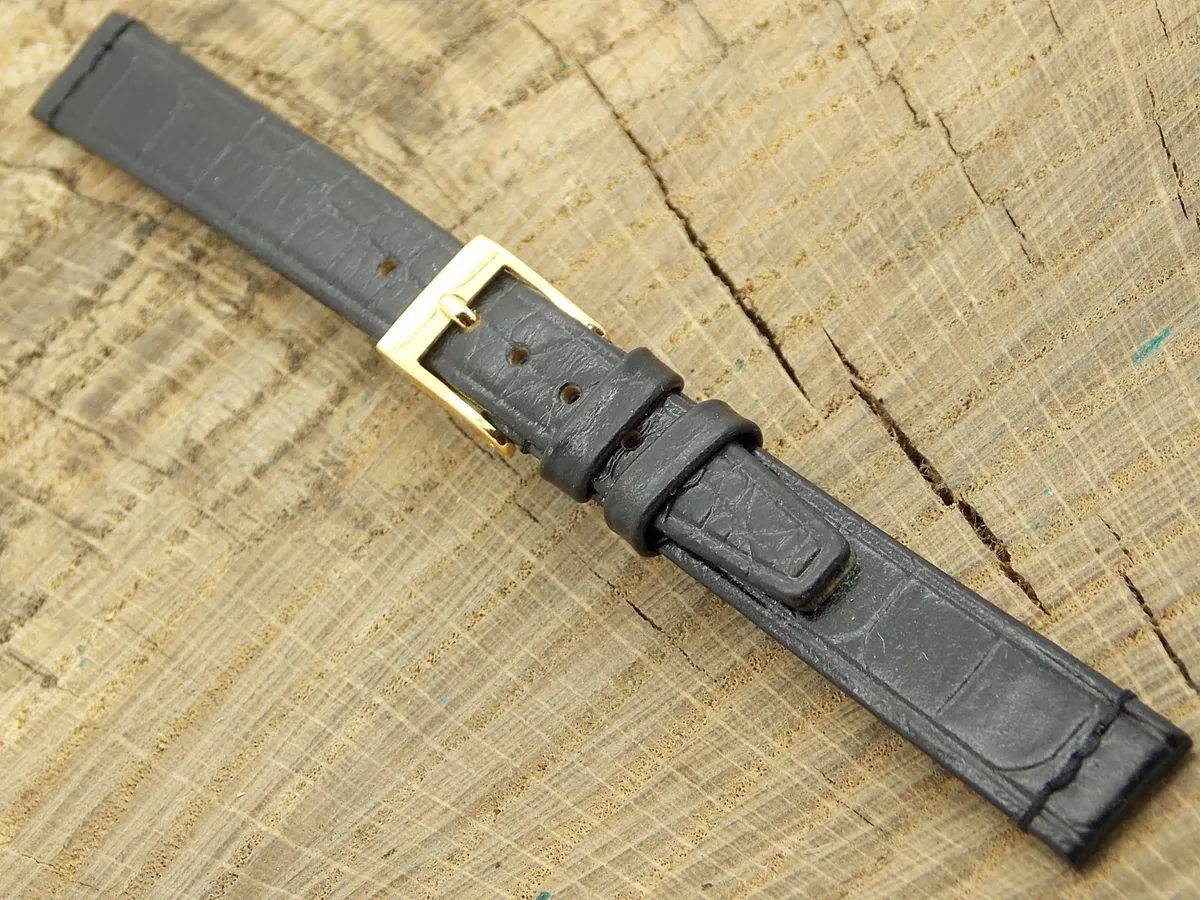 Accutron Vintage Black Leather Watch Band with Gold Tone Buckle