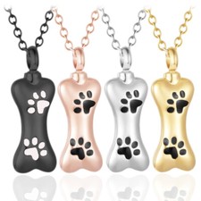 Stainless Steel Dog Bone Pet Cremation Ashes Urn Keepsake Pendent Necklace