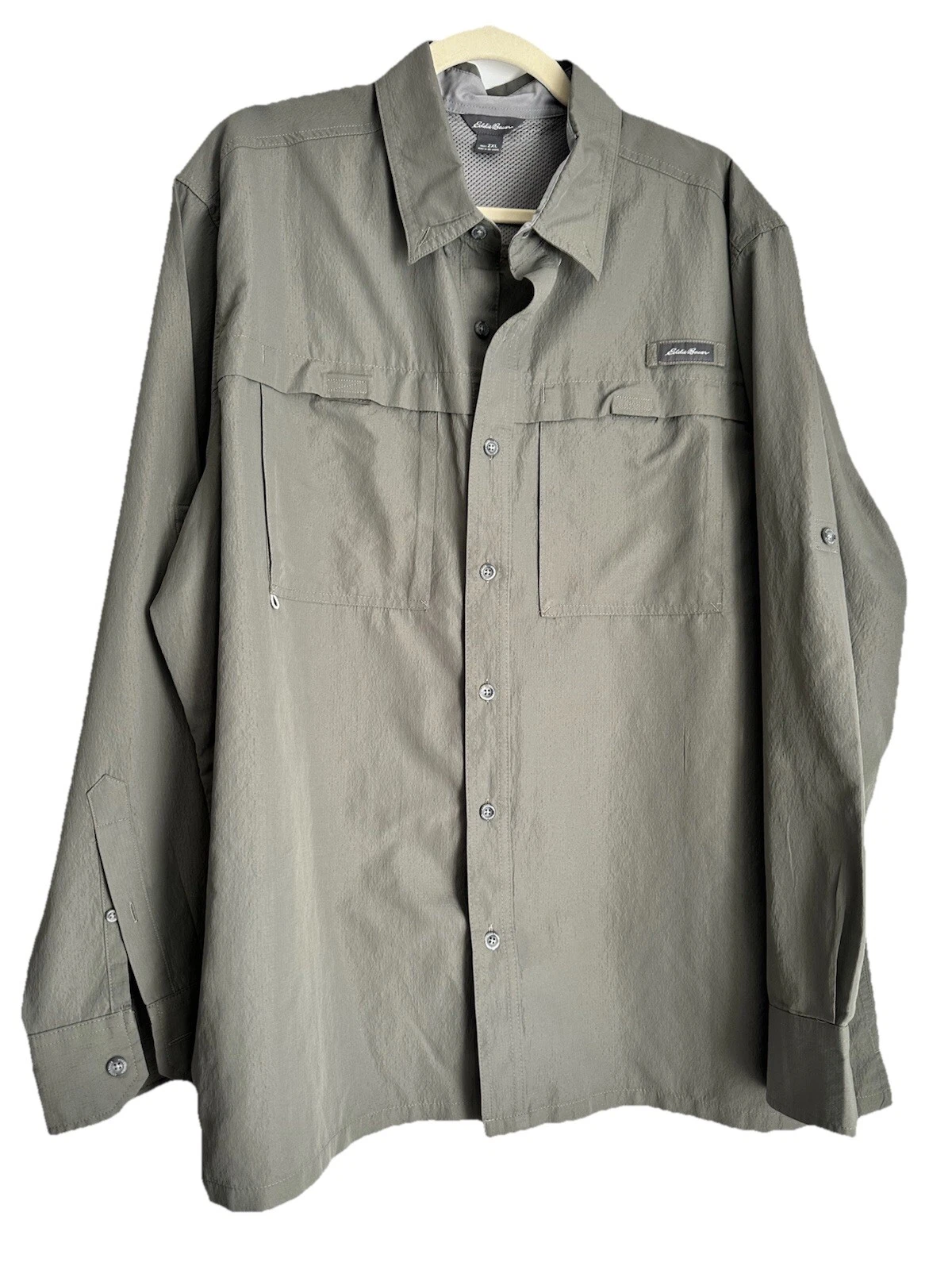 EDDIE BAUER Men’s Olive Quick Dry Hiking Fishing Tec Shirt Sz 2XL